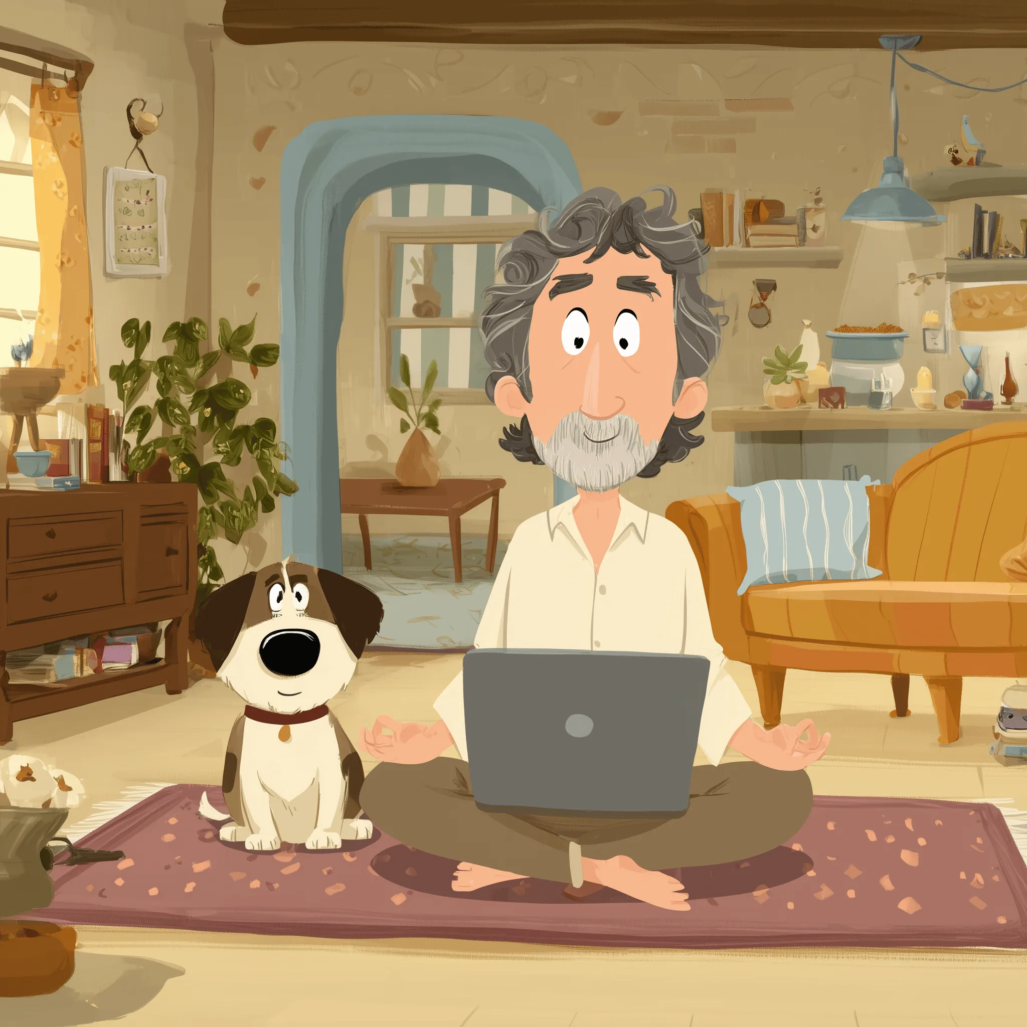 A learner following a webinar from his living room