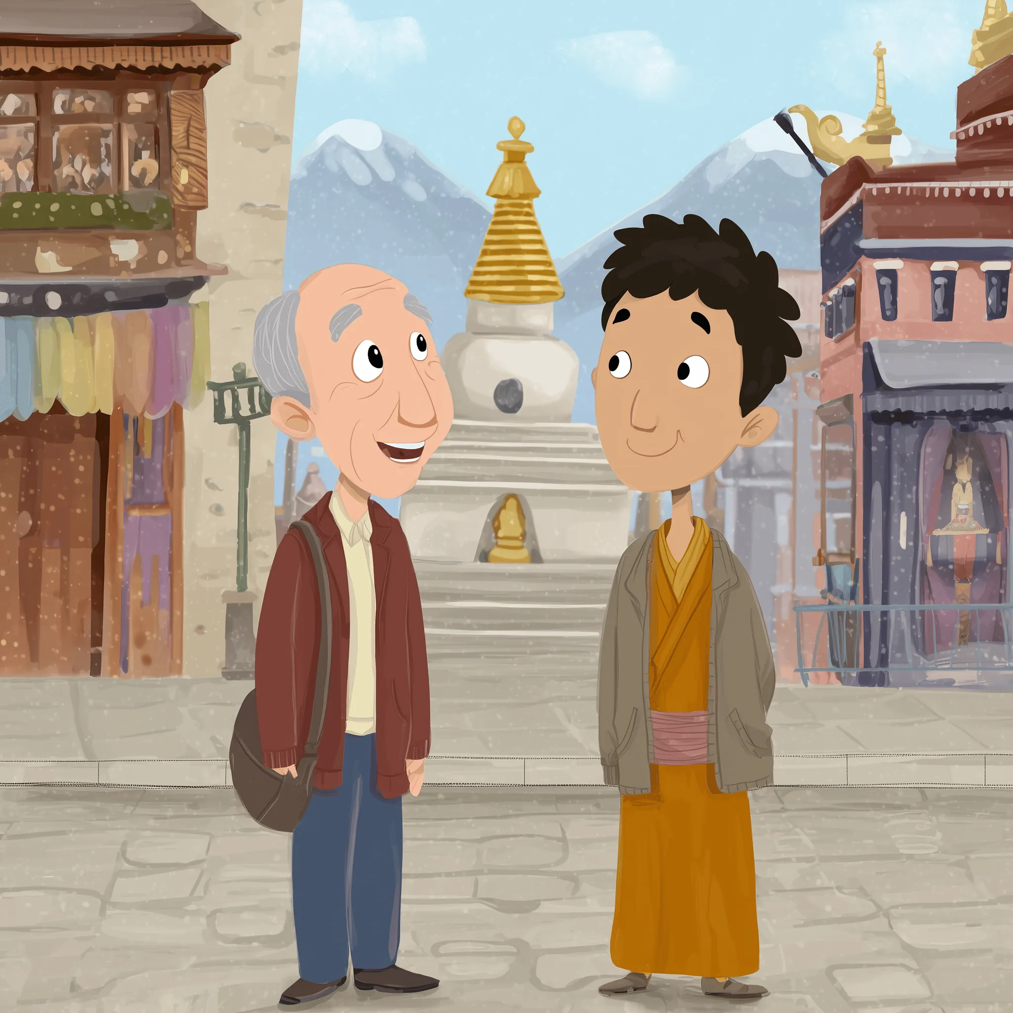 Two people having a simple conversation in Tibetan