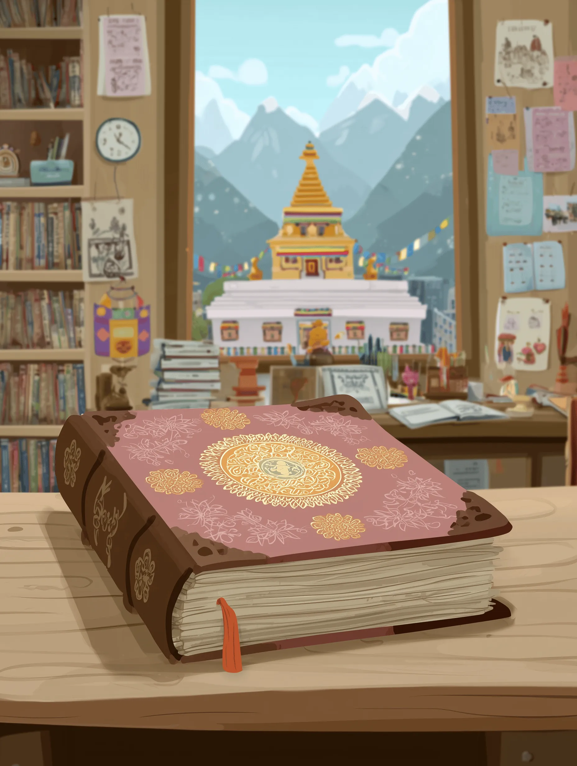 A learner working with a Tibetan Dharma manual