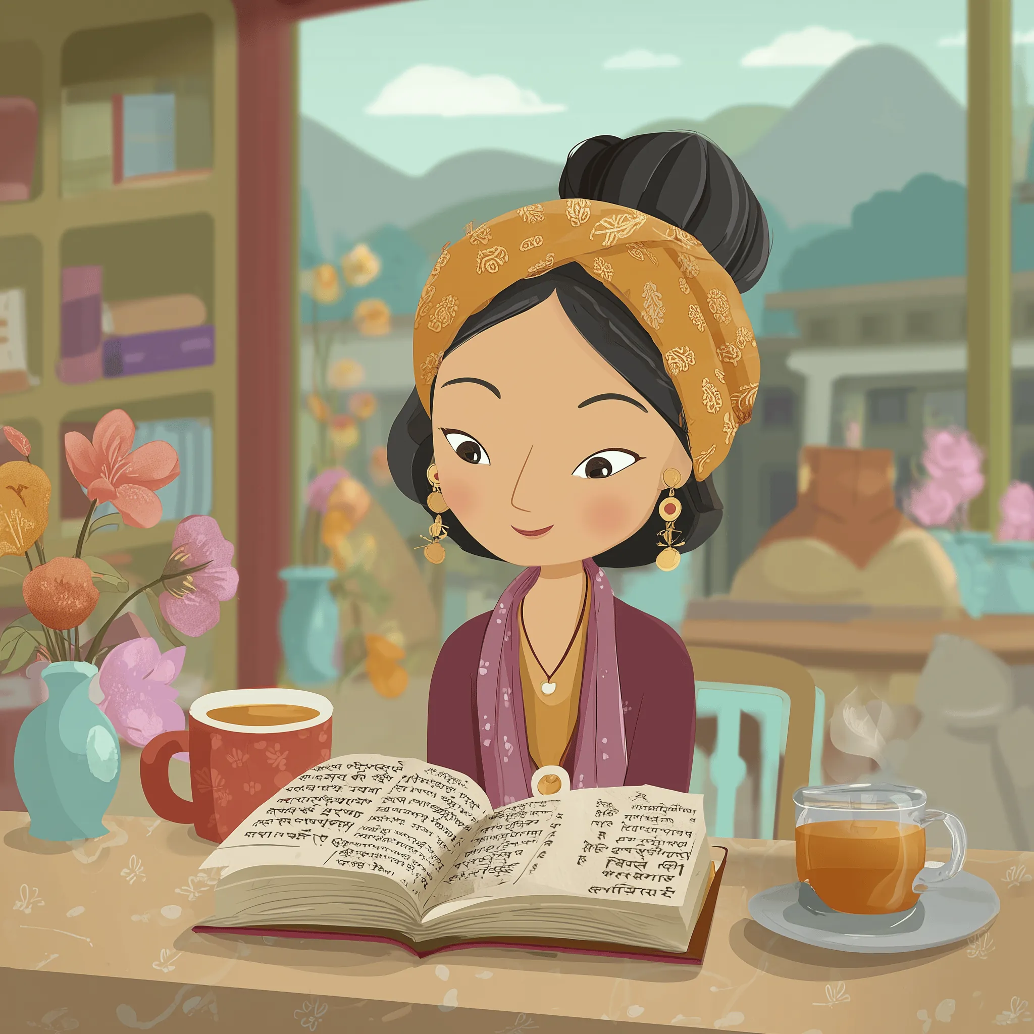 A learner reading a Tibetan text aloud