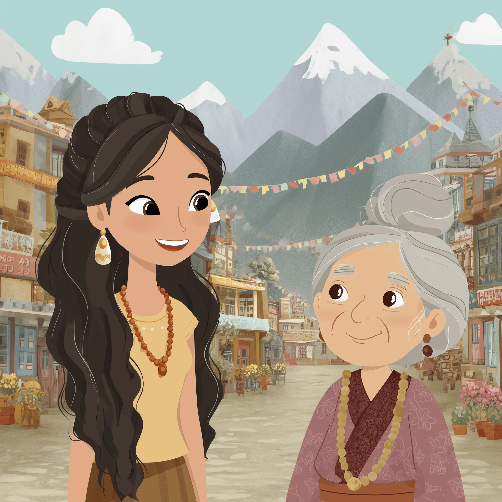 A learner talking with a Tibetan woman in Dharamshala