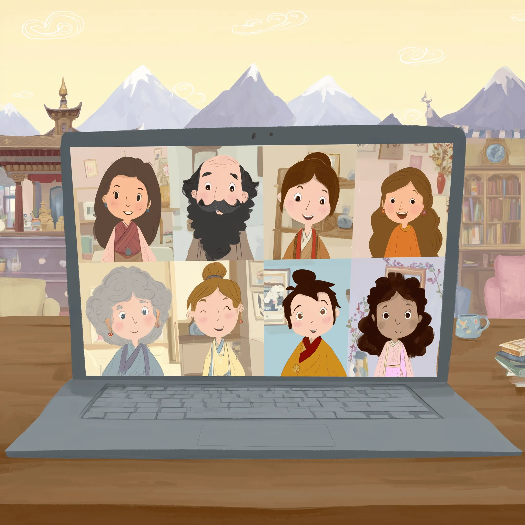A live Zoom session with many students learning Tibetan together
