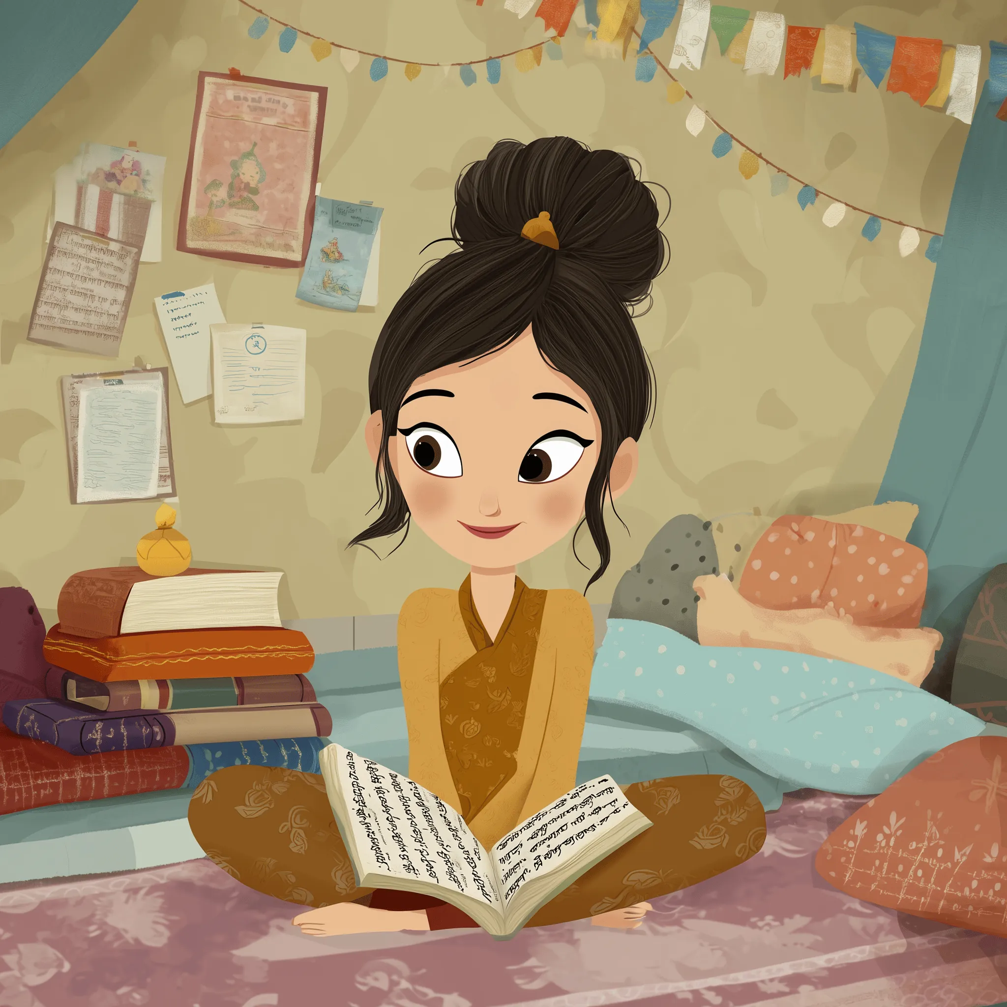 A learner reviewing Tibetan grammar at home